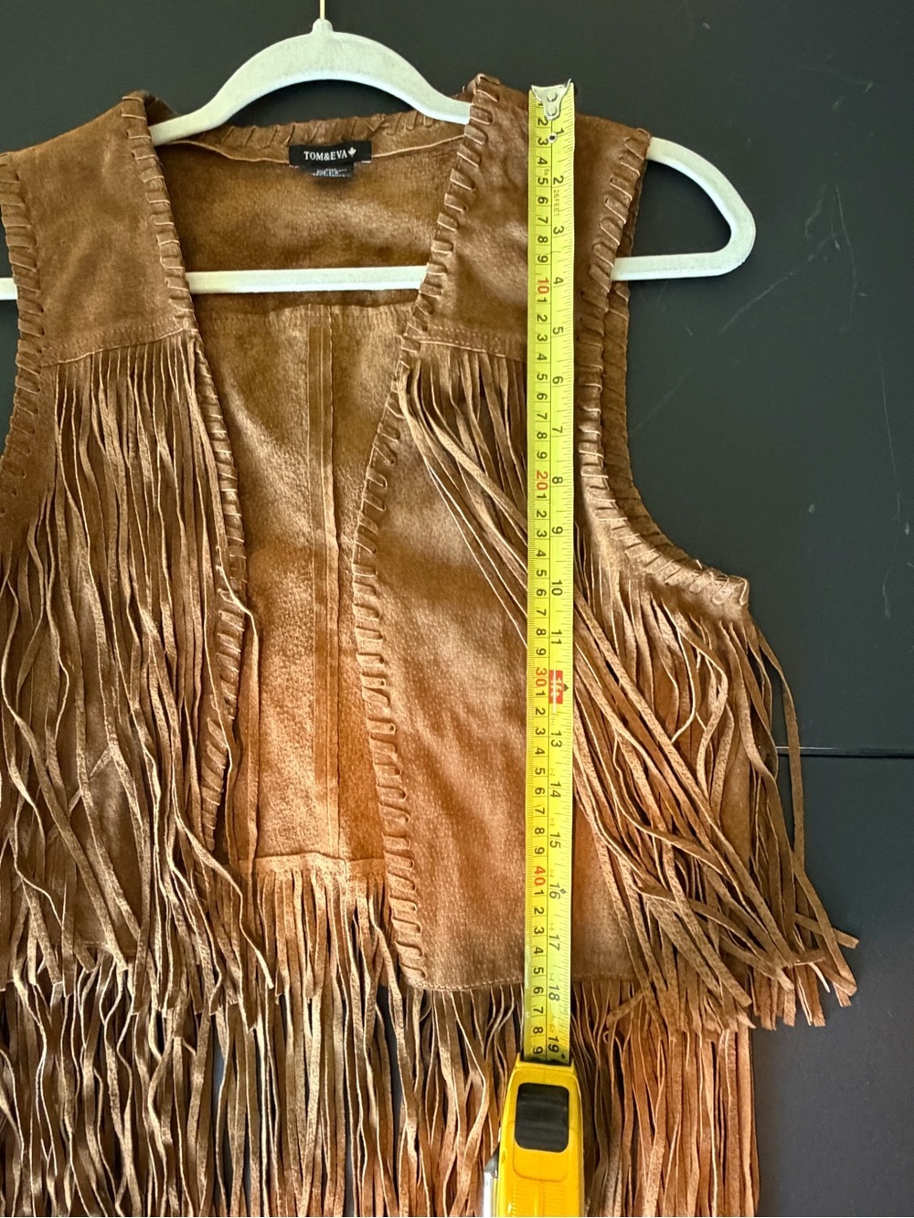 Tom & Eva Brown 100% Genuine Suede Leather Fringe Vest - Picture 6 of 7